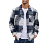 Plaid Flannel Jackets for Men UK Button Down Shirt Jacket Casual Smart Long Sleeve Cardigan Checkered Printing Lapel Flannel Shirts Autumn Winter Fashion Outdoor Coats with Pockets