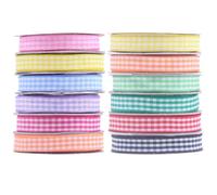 Plaid Gift Ribbon, 12 Pcs Assorted Colors, Nylon 10 Yards Each, for Gift Wrapping, DIY Crafting, Holiday Decor, Includes Pink, Yellow, Blue, Purple, Red, Orange, Green, Black