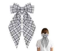 Plaid Hair Bows for Girls Oversized Bow Checkered Hair Clips Ribbon Hair Bow Long Tail Elegant Gingham Hair Accessories for Women French Plaid Hair Clip for Women Gingham Satin Hair Bows Barrettes