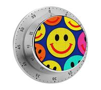 Plaid Happy Face Pattern Kitchen Timer Visual Timer for Cooking 60 Minute Wind Up Timers Stainless Steel Manual Magnetic Countdown Visual Mechanical Timers Cooking Clock with Loud Alarm