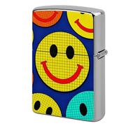 Plaid Happy Face Pattern Lighter Case Metal Double-Sided Lighter Cover Pocket Lighters Sleeve Windproof Lighters Accessories for Men Women