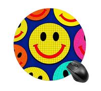 Plaid Happy Face Pattern Mouse Pad Round Laptop Mouse Mat Cute Computer Mousepad Keyboard Pad Non-Slip Desk Pads for Gaming Office Work Home