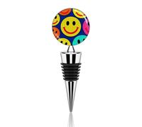 Plaid Happy Face Pattern Wine Bottle Stopper Decorative Vacuum Silicone Wine Stopper with Beautiful Art Glass Reusable Beverage Bottle Sealer Keeps Fresh