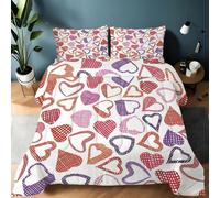 Plaid Hearts King Duvet 10.5 Tog, Retro Style Microfiber Bedding Set, 1 Quilt 220x230cm and 2 Pillowcases 50x75cm, All Year Round Comforter for Cozy Nights B1025