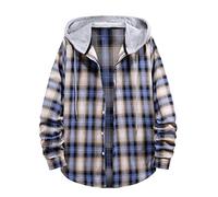 Plaid Hoodies for Men Plaid Shirts Cardigan Long Sleeves Blouse Drawstring Hooded Jackets Button Down Blazers Autumn Button Open Qualified Sub Shirt Outdoor Wind Proof Warm Clearance Blue