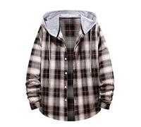 Plaid Hoodies for Men Plaid Shirts Cardigan Long Sleeves Blouse Drawstring Hooded Jackets Button Down Blazers Autumn Button Open Qualified Sub Shirt Outdoor Wind Proof Warm Clearance Coffee