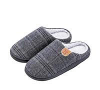 Plaid House Slipper Male Men Plus Large Size Thermal Winter Warm Fuzzy Fur Plush Non Slip Indoor Lazy Home Shoe Flat(Dark gray,42-43 fit(41-42))