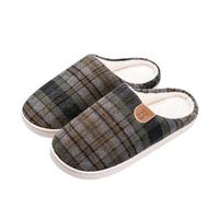 Plaid House Slipper Male Men Plus Large Size Thermal Winter Warm Fuzzy Fur Plush Non Slip Indoor Lazy Home Shoe Flat(Dark green,42-43 fit(41-42))
