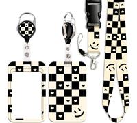 Plaid ID Card Holder Lanyard with Retractable Card Holder Reel Clip Cute Breakaway Keychain Lanyard for Keys & ID Badge for Women Men Kids Girls Teachers Staff Aesthetic Preppy School ID Holder
