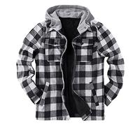 Plaid Jacket Men Red | Mens Casual Jackets Zipped Thermal Jacket Thick Hooded Jacket Multi-Pocketed Cotton Coat Outdoor Lightweight Jacket Open Front Utility Jacket Trucker Jacket