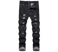 Plaid Jeans for Men UK Sale Clearance Slim Fit Skinny Checked Jeans Stretch Joggers Basic Classic Denim Trousers Work Pants Casual Jegging Boys Biker Trousers Frayed Jeans Plus Size M-3XL Black