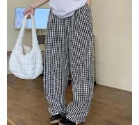 Plaid Lounge Pants with Pockets for Women, Casual High Waisted Wide Leg Style for Everyday Use (2XL Black)