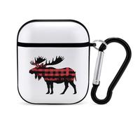 Plaid Moose Lumberjack Red Black Earphone Case Cover Compatible with AirPods 1&2 Shockproof Bluetooth Headset Case Black-style