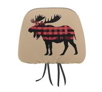 Plaid Moose Lumberjack Red Black Headrest Covers Printed Car Seat Head Rest Protector Universal Auto Accessories 1 PCS