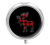 Plaid Moose Lumberjack Red Black Pill Case Travel Medicine Organizer Box