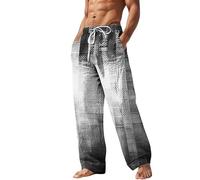 Plaid Pants Men Printed Trousers Men Expandable Waist - Scottish Plaid Design Trousers Gun Tartan- Check Design Trousers Loosestyle Breathable Pants Loose-Fit Pants Standard Pants With Pockets