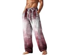 Plaid Pants Men Printed Trousers Men Expandable Waist - Scottish Plaid Design Trousers Gun Tartan- Check Design Trousers Loosestyle Breathable Pants Loose-Fit Pants Standard Pants With Pockets