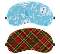 Plaid Pattern Green Red Christmas 2-Pack Light-Blocking Soft Breathable Eye Masks Sleep Mask Eye Patch