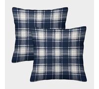 Plaid Pattern-navy White Checkered Style Pillow Covers 2 Pack Cozy Pillowcases Art Cushion Cover Zippered Decor Couch Living Room 50x50cm