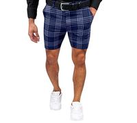 Plaid Patterned Golf Shorts for Men Summer Checkered Short Slim Fit Sports Shorts Elastic Waist Outdoor Casual Short Lightweight Knee Length Trousers Retro Fashion Streetwear Navy
