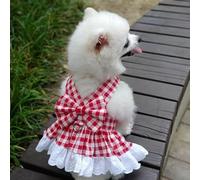 Plaid Pet Dress with Harness - Cute Dog & Cat Checkered Outfit (red, XX-Large)
