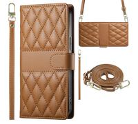 Plaid Phone Case for Samsung Galaxy A55, Wrist Strap Wallet Cover Compatible with Samsung Galaxy A55-Brown