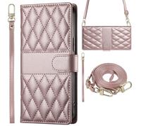 Plaid Phone Case for Samsung Galaxy A55, Wrist Strap Wallet Cover Compatible with Samsung Galaxy A55-Pink