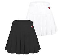 Plaid Pleated Skirts for Girls All Around Stretchy Waist A-Line Tennis Skorts Skirts Solid Gold High Waisted Athletic Skort Workout Sports Skirts with Innner Shorts Box Dress