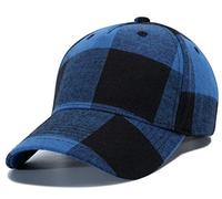 Plaid Print Baseball Cap Soft Blend Checked Print Outdoor Hat Cap, Black Blue-large Plaid, One Size