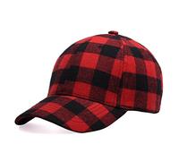 Plaid Print Baseball Cap Soft Blend Checked Print Outdoor Hat Cap, Black Red, One Size