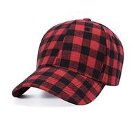 Plaid Print Baseball Cap Soft Blend Checked Print Outdoor Hat Cap, Black Red-small Plaid, One Size