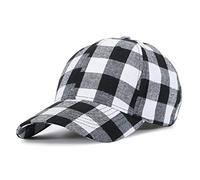 Plaid Print Baseball Cap Soft Blend Checked Print Outdoor Hat Cap, Black White-medium Plaid, S