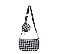 Plaid Print Shoulder Bag,Retro Crossbody Bag,Houndstooth Printing Clutch Shoulder Bags with Mini Round Purse Pendant Messenger Bag(black)