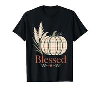 Plaid Pumpkin Blessed Fall Autumn Pampas Design Value Graphic T-Shirt, Men, Black, L