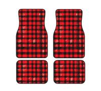 Plaid Red and Black 1 Print Vehicle Accessories Foot Mat Set 4 Pieces Floor Mats Protection Vans Sedans Trucks