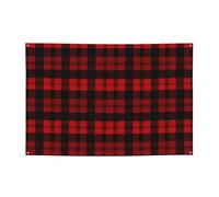Plaid Red and Black Banner Party Decor Flag Photography Backdrop Banner Signs with Hanging Ropes Background Banners for Wall Signs Party Decor Flag Photo Props 71 x 47 Inch