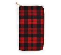Plaid Red And Black Leather Wallet, Bifold Stylish Wallets, Credit Card Holder for Passport Covers, Purse Passport Bag for Men Women
