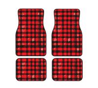 Plaid Red and Black Print Car Floor Protection Set 4 Pieces Foot Mat Fit Vehicle Anti-Slip Cushion Waterproof