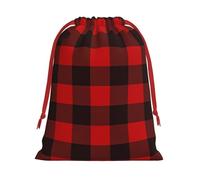 Plaid Red and Black Print Drawstring Bag wrap, String Pouches, Premium Packaging Bags for Business & Events M