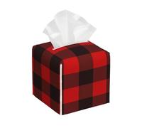 Plaid Red and Black Print Leather Tissue Box Cover – Foldable Organizer for Bathroom, Living Room, Desk, Office, Car, and More