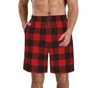 Plaid Red and Black Print Men's Casual Beach Shorts - Full Print, Ultra-Lightweight, Fast-Drying, and Extremely Comfortable - Ideal for Walking, Running, Surfing, Beach, Or Home Wear