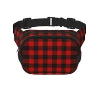 Plaid Red And Black Print Unisex Square Double Layer Waist Bag Crossbody Fanny Pack Travel Workout Accessory, Black, One Size
