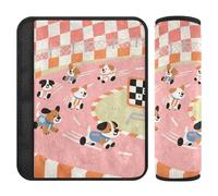 Plaid Red Cartoon Dogs Running Game 2 pcs seat Belt Padding Shoulder Strap, More Comfort Driving, Accessories for Your car for Most Cars