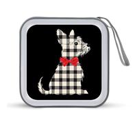 Plaid Scottie Dog Scottish Terrier Funny CD Case 40 Capacity DVD Holder Portable Storage Disc Binder Wallet for Car Home Travel