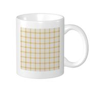 Plaid Set Of 1 Printing Mug Artistic Beautiful Striped Checkered Farmhouse Designs yellow white Ceramic Unspillable Collection Light Weight Office Desk Camping With Handles Flat Bottom 11 Ounce