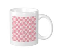 Plaid Set Of 1 Printing Mug Checkered Designs Artistic Aesthetic Flower Pattern Tartan pink white Ceramic Tea Steeping Light Weight Pantry Apaartment Bedroom Flat Bottom Coffee Mug 11 Ounce