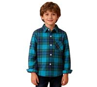 Plaid Shackets for Girls Boys Button Down Shirts Jackets with Pockets Kids Flannel Shirts Spring Lapel Neck Blouse Top Long Sleeve Single Breasted Casual Clothes (Sky Blue, 13-14 Years)