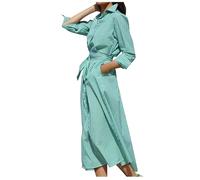 Plaid Shirt Dresses for Women UK Clearance Button Down Long Sleeve Maxi Dress with Pocket Belted Vintage Checked Dress Ladies Elegant Beach Holiday Business Work Formal Sundress Green