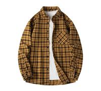 Plaid Shirts for Men Long Sleeve Shirt with Pocket Button Down Checkered Tshirt Jacket Regular Fit Tops Autumn Blouse Camisa Leñador para Hombre(Yellow, L)