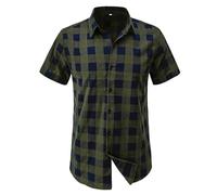 Plaid Shirts for Men Regular Fit Easy Care Short Sleeve Checked Casual Button Down Country Shirts Stretch Smart Business Casual Office Work Shirts Summer Tops